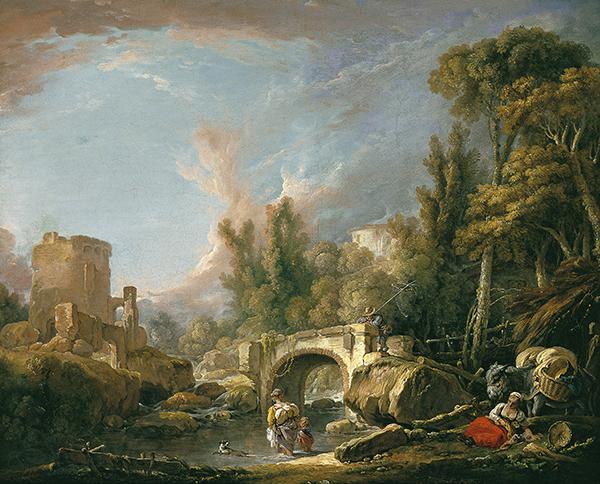 Francois Boucher River Landscape with Ruin and Bridge Norge oil painting art